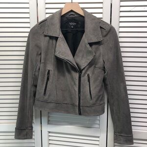 Super Cute Coffee Shop New York Mushroom Beige Gray Moto Jacket Sz S